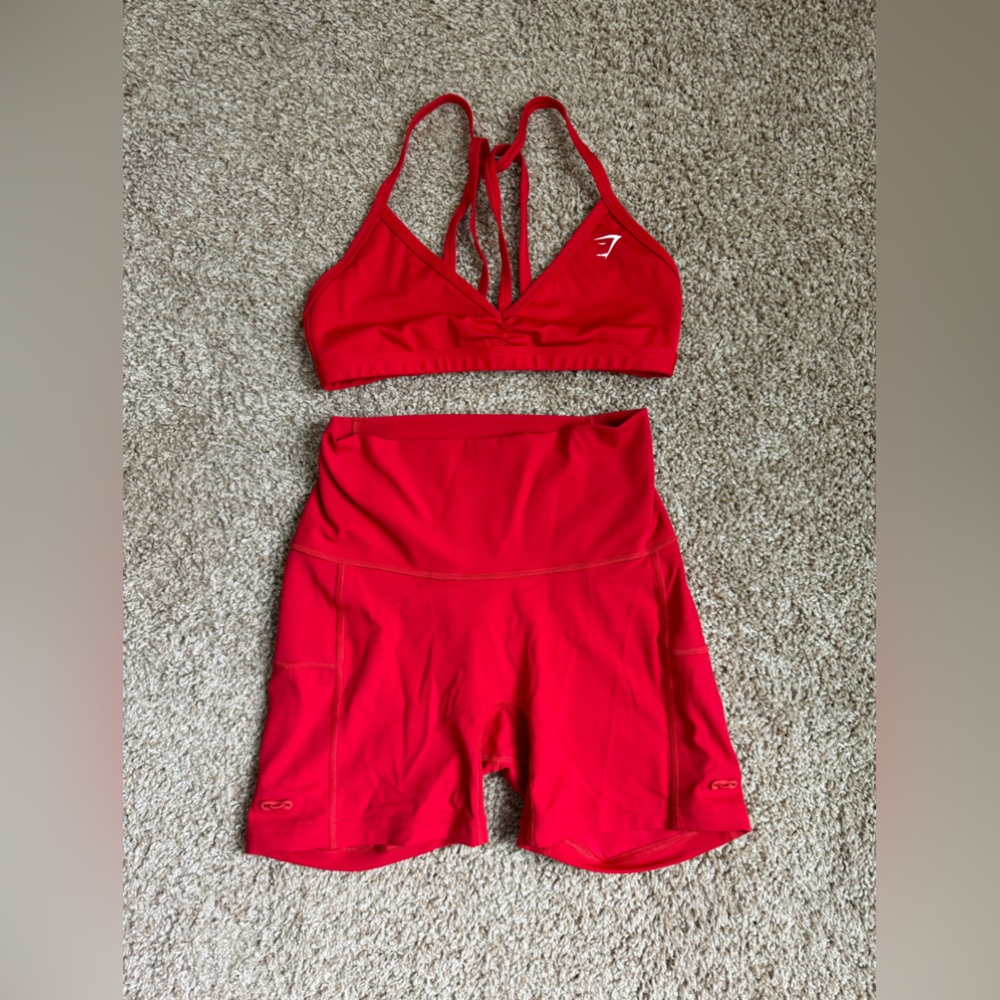 Gymshark Jamz red legacy shorts & minimal sports bra small